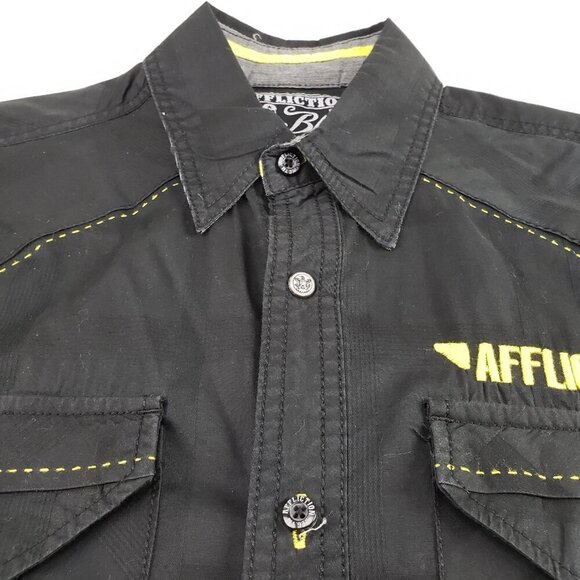 Affliction Button Front Embroidered Shirt Mens Large Black Long Sleeve Casual - Picture 6 of 15